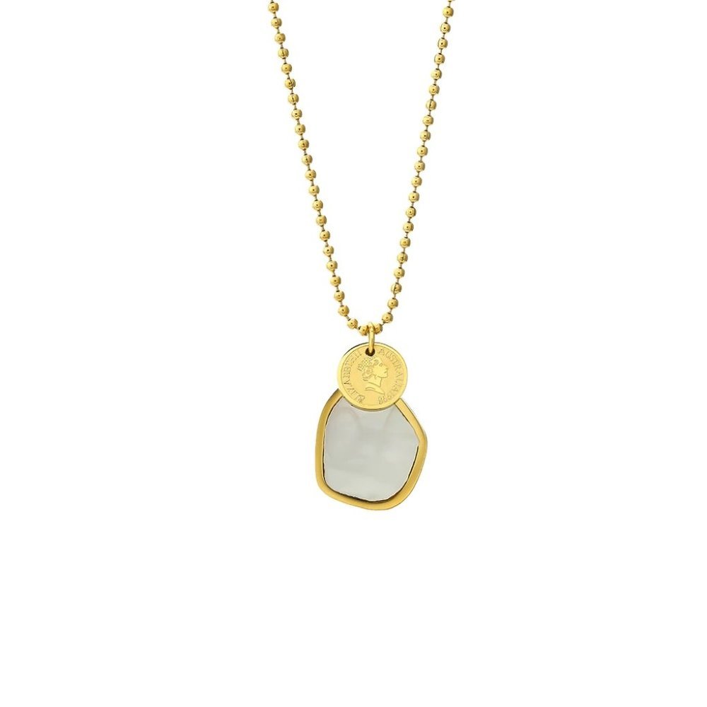 New 18K Gold Plated Shell Coin Necklace - Picture 2 of 7
